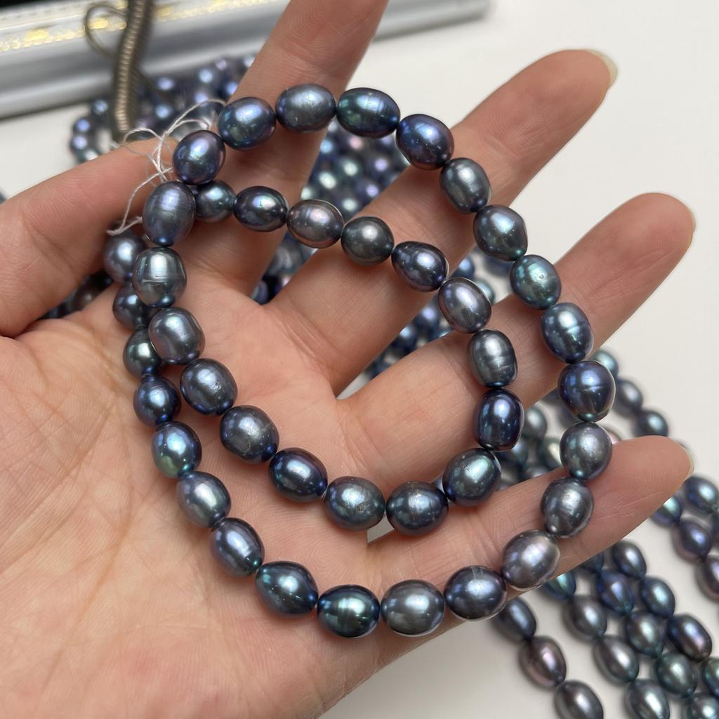 1String, Black Natural Freshwater Pearls, Handmade Rice Pearl Beads for Jewelry Making DIY Necklaces, Bracelets Crafts (Beads 8-9mm, Length 36cm)