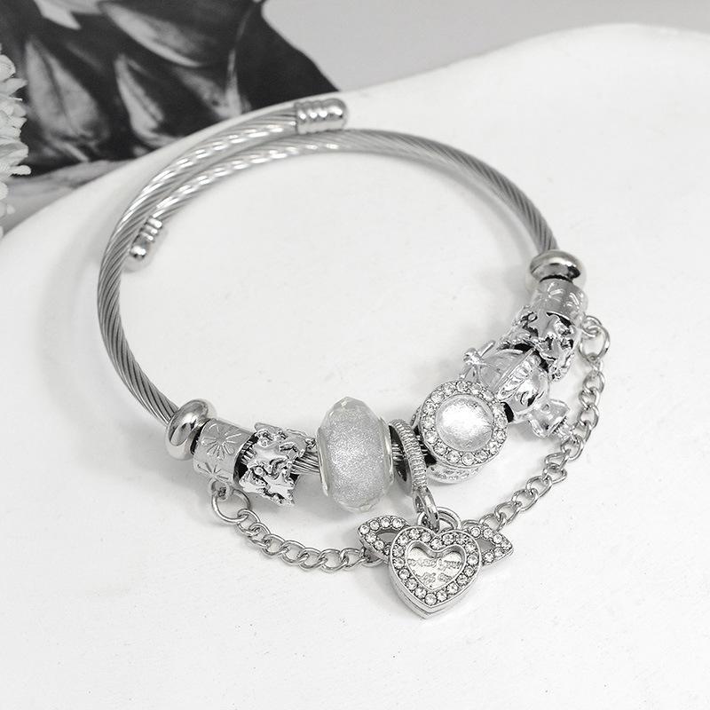 Adjustable Snake Chain Bracelet With Crystal Beads And Angel Wing Charm For Women Girls Fashion Jewelry