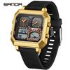 SANDA 6210 Men's Electronic Watch Square Multifunctional Temperature Date TPU Strap Digital Display Wrist Watches for Male