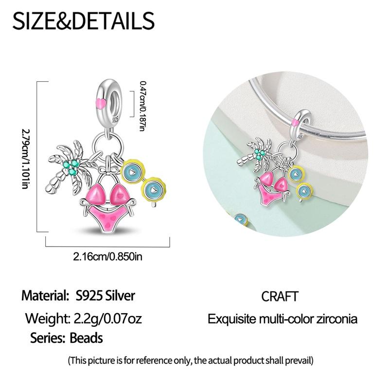 Original Charms Copper Summer Coconut Grove Holiday Charm Fits 3Mm Original Bracelet For Women Diy Jewelry Gifts New In