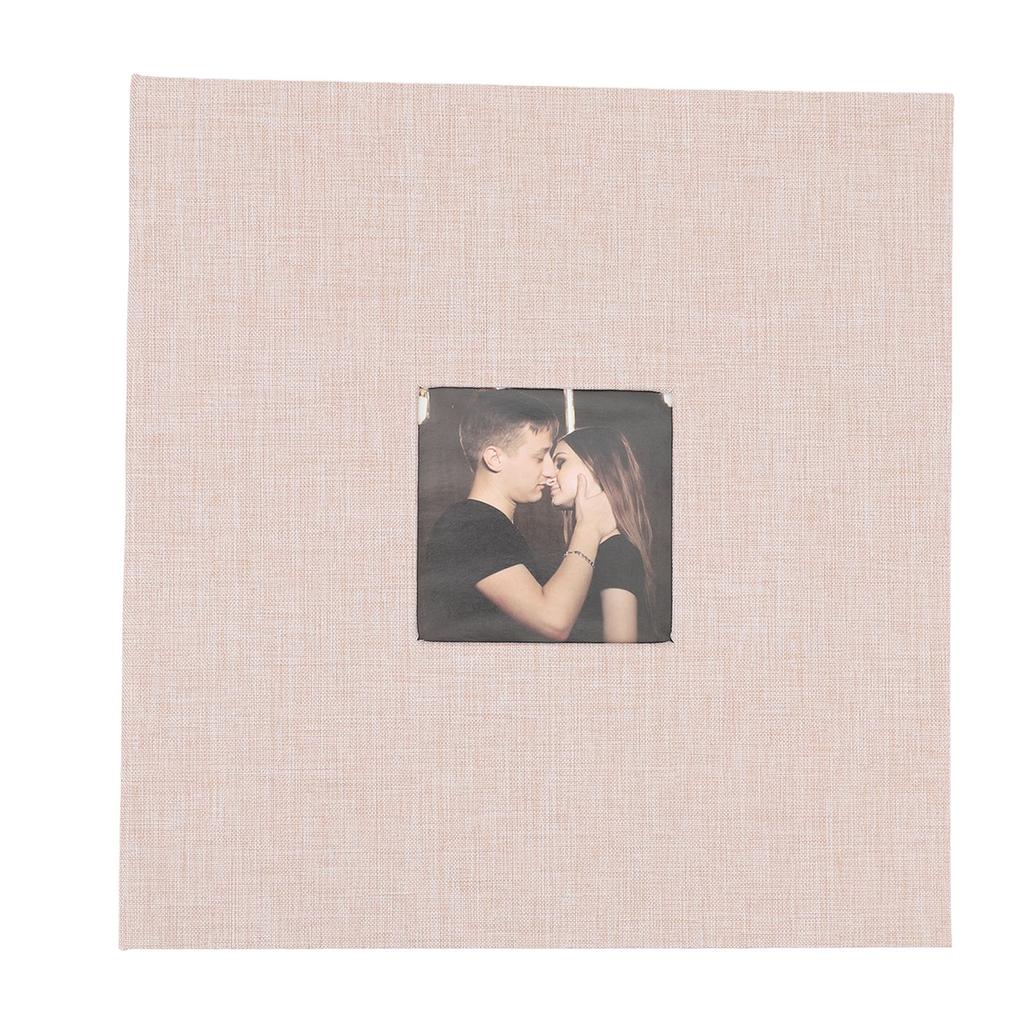 Linen Cover Photo Album with Front Window Self Adhesive DIY Scrapbook Large Capacity Picture Album