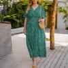 Plus Size Floral Print V Neck Short Sleeve High Waist Loose Fit Midi Dress for Women Casual Summer Outfit
