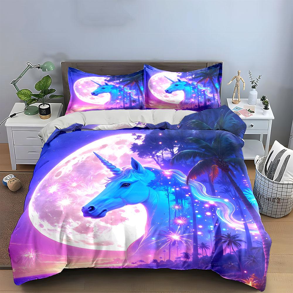 Fantasy Unicorn Moonlit Beach Set  Kid'S And Adults' Bedroom Decor, Exquisite Three-Piece Bedding Set Gift
