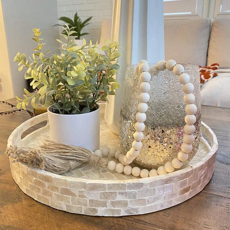 1pc Farmhouse Beads Wooden Beads Garland with Tassels – Rustic Boho Wedding Decor Holiday Wreath for Door/Halloween/Thanksgiving/Christmas
