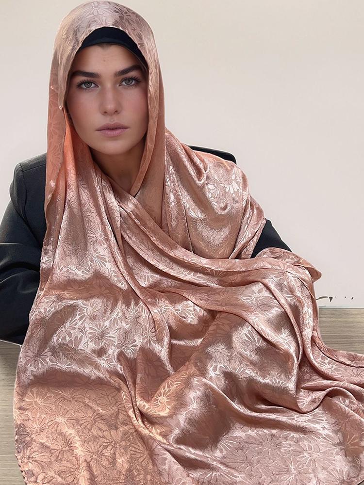 Elegant Women Silk Scarf Satin Solid Flower Wrap Shawl Sunscreen Bandana Hijab Mujer Scarve Pareo Beach Boho Headscarf Sweet New