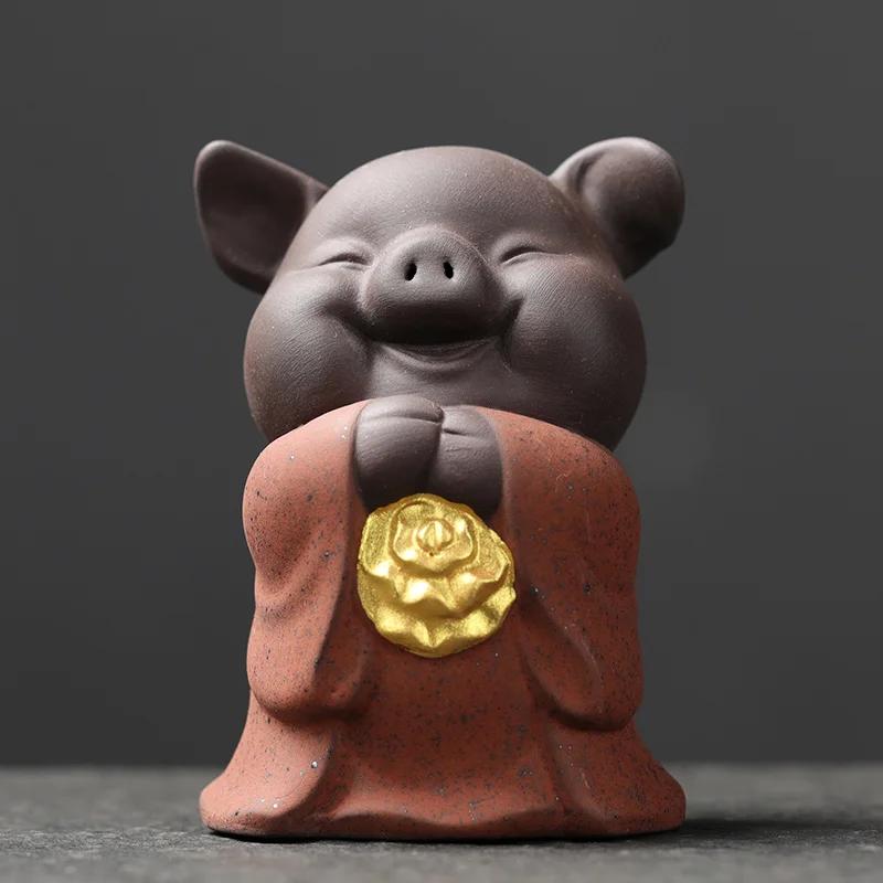 

Creative Purple Sand Small Size Wufu Pig Tea Pet Decoration Tea Art Tea Set Accessories Artificial Animal room decor
