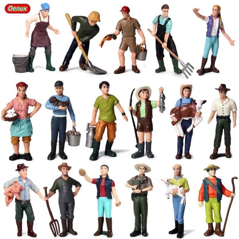 Oenux Gårdsmodell Actionfigurer Bonde Motorsykkel Ku Høne Gris Dyr Sett Figur Minityr PVC Søt Pedagogisk Leketøy for Barn