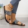 New Summer Women's Plus Size Toe Loop Rhinestone Flat Lightweight Beach Slide Sandals