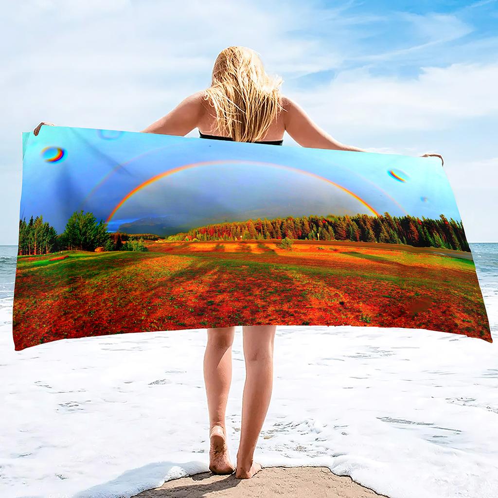 Rainbow Series Seaside Vacation Beach Towel Swimming Bath Towel Sports Microfiber Towel