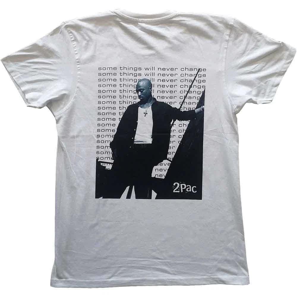 Tupac T Shirt Changes Back Print Repeat Logo new Official Mens White XL