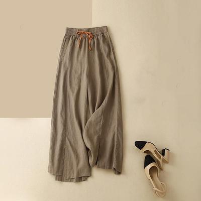 Cotton Linen Casual Elastic High Waist Loose Wide Leg Women's Pants Ankle-Length Pants for Women Clothing