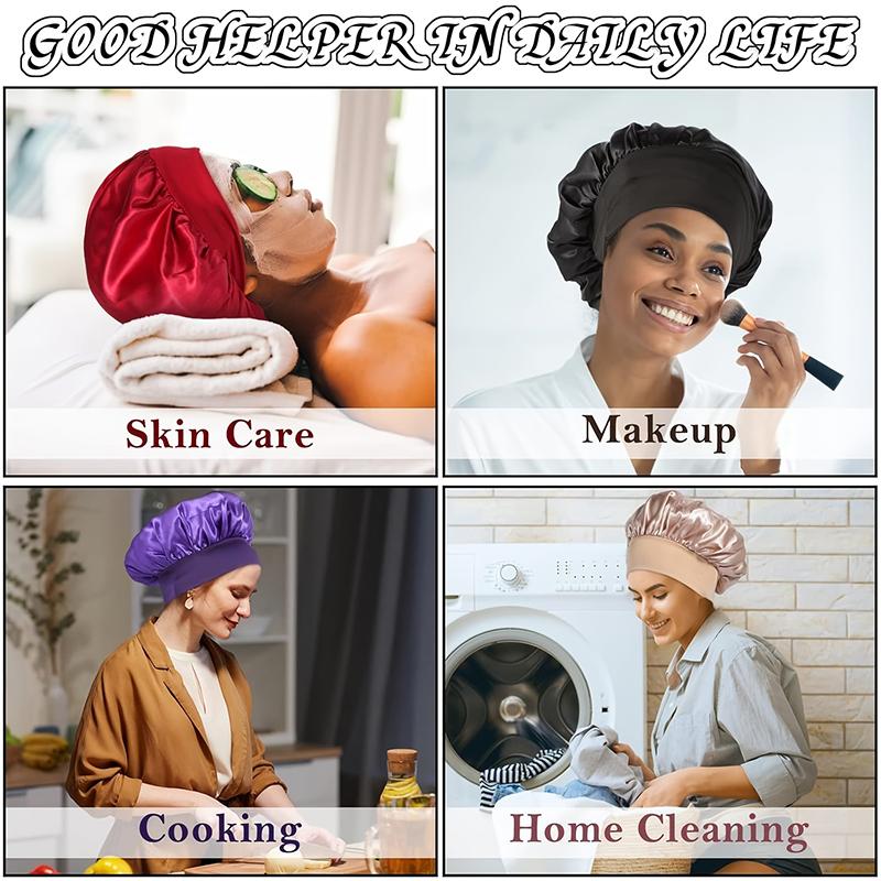 Women Satin Home Hair Shower Cap Comfortable Nightcap Casual Wide-brimmed Sleeping With Elasticated Floppy Band Cap Breathable