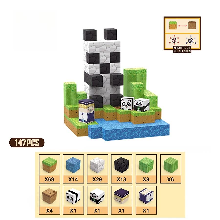 Non-Toxic Magnetic Creative Architecture Building Blocks World Set Panda Farm Space Base 3D Model Kit Stem Diy Assembly Gift Children