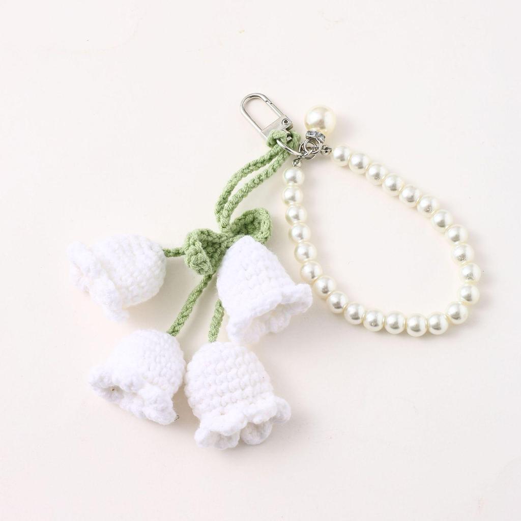 Korean Style Crochet Pearl Keychain Lily of the Valley Design
