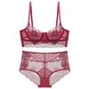 New French Women's Sexy Lingerie Ultra-thin Erotic Gathering Adjustable Lace Bra Set with Side-support Bra