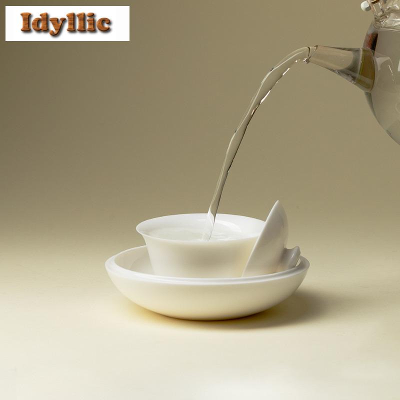 120ml Jade Clay Sweet White Glaze Porcelain Gaiwan Aesthetic Tea Tureen Tea Bowl with Lid Kit Tea Making Cover Bowl Teaware Gift