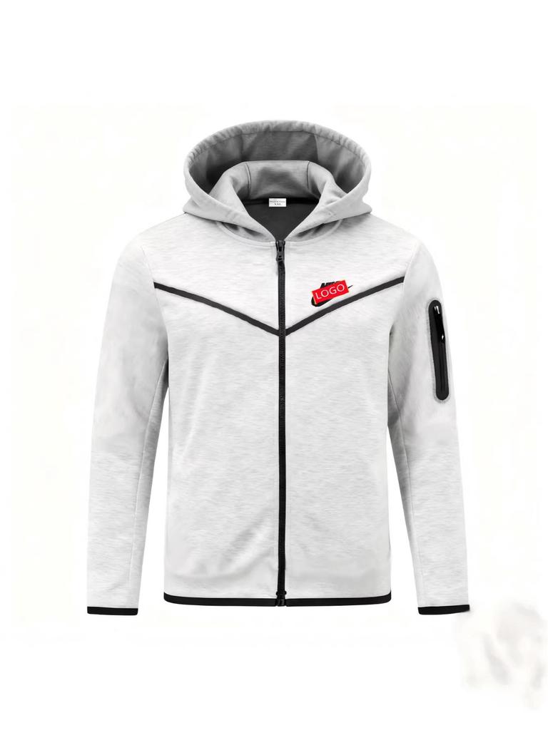 Spring-Autumn Men's Track & Field Hoodie with Chest Stripe and Zipper