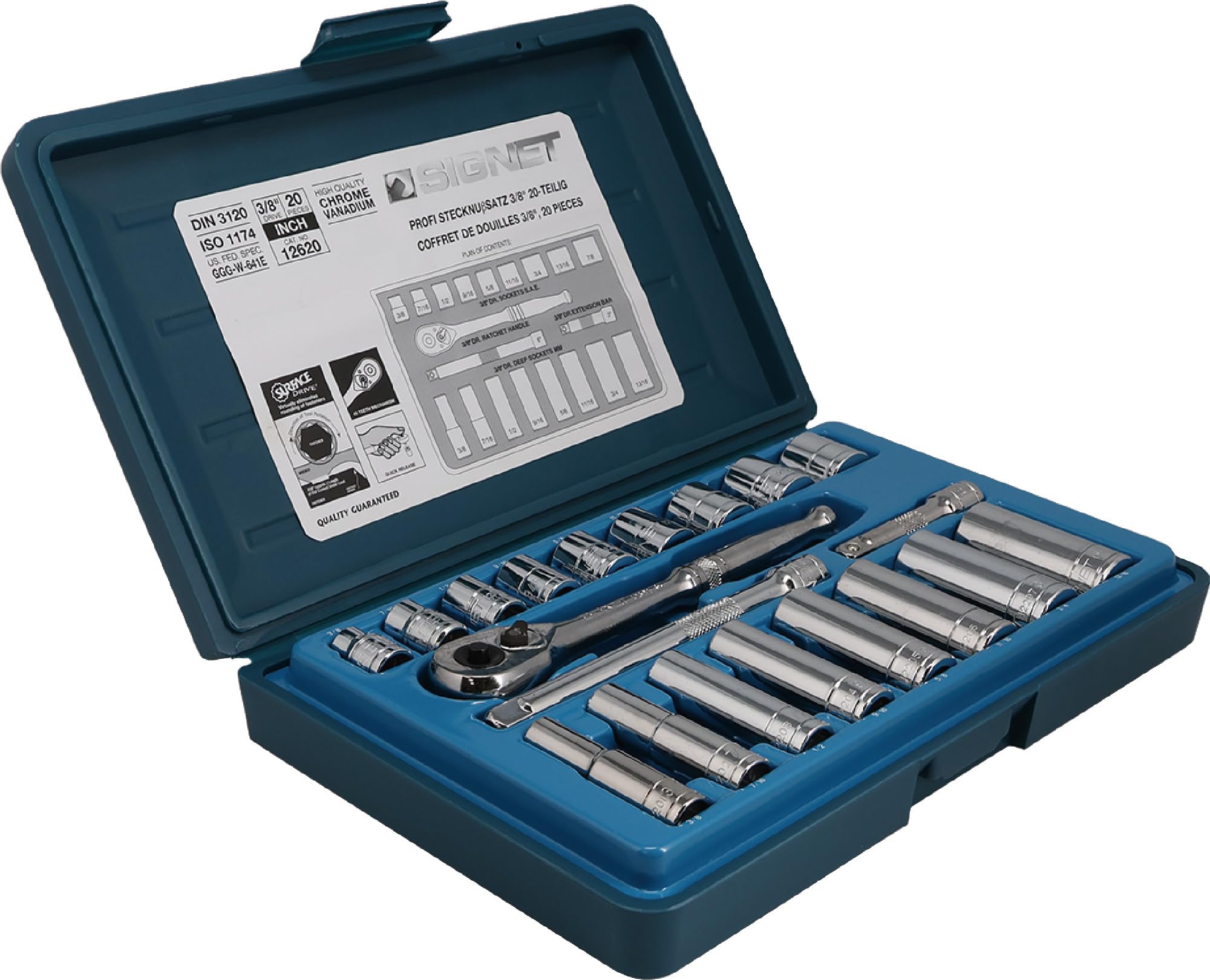 

Набор дюймовых торцевых ключей SIGNET 12620 3/8 20 предметов
