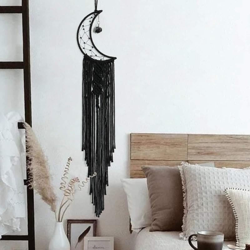 Black Macrame Wall Hanging Tapestry Sun Moon Dream Catcher Woven Handmade Home Decor