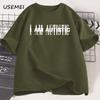 I Am Autistic T Print Men Casual Cotton Short Sleeve Hip Hop Rapper T-shirt Cotton Printed T-Shirt Casual Funny Tops Streetwear