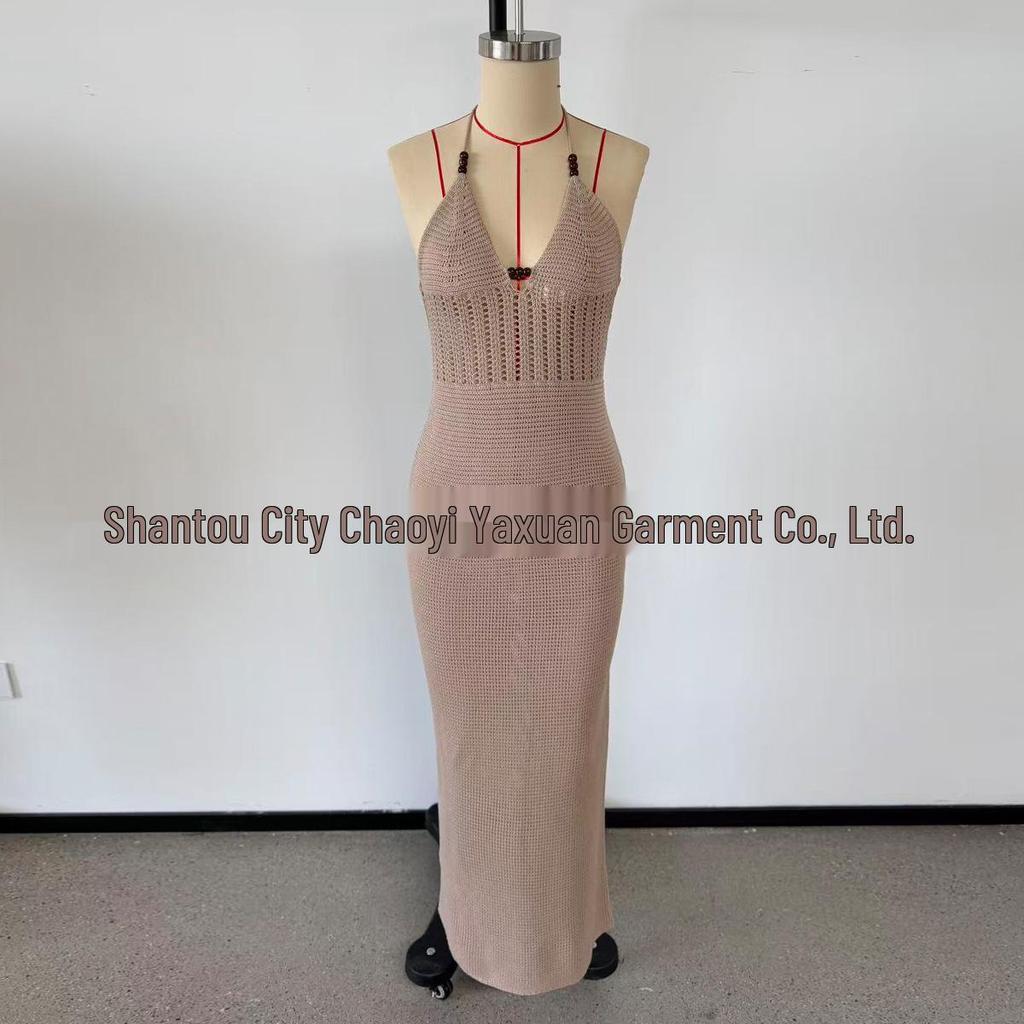 New Style Halter Neck Knitted Beach Dress - Sexy Long Beaded Wrap Skirt for Women