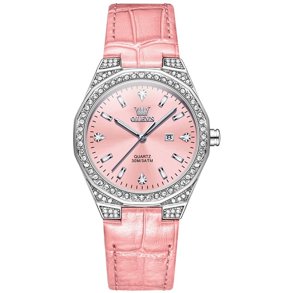 

Stylish blue simple easy to fashionable watch for watch OLEVS women s wristwatch, waterproof, diamond-studded, leather, analog, dial, read, women,