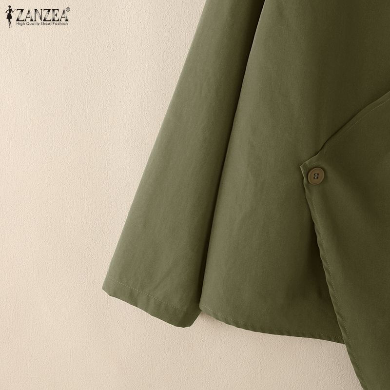 ZANZEA Women Casual Stand Collar Loose Long Sleeve Blouse