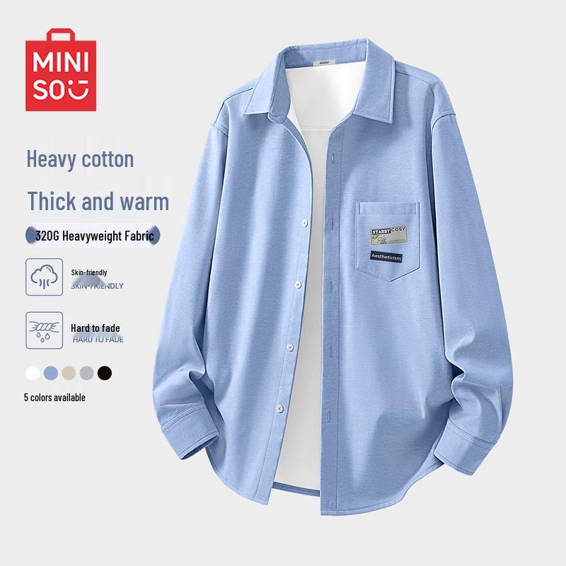 MINISO Men s Relaxed Fit Fleece-Lined Long-Sleeve Shirt XL