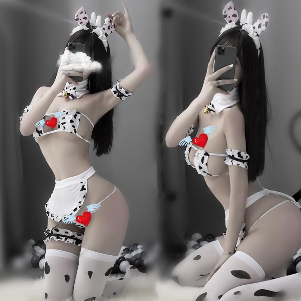 New Sexy Lingerie Cos Cow Maid Costume Cosplay Uniform Set Tankini Bikini Swimsuit Anime Girls Swimwear Lolita Bra and Panty