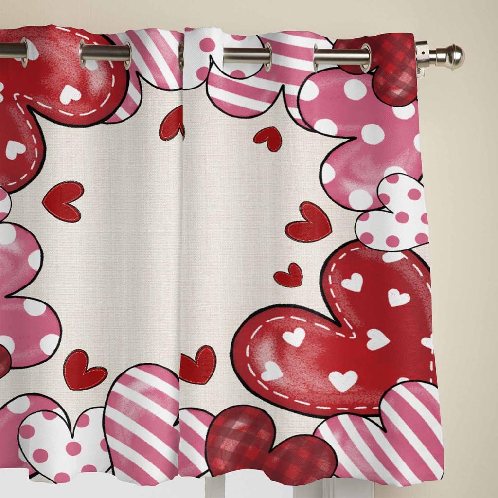 Valentine'S Day Stripes Polka Dot Hearts Window Curtains for Living Room Bedroom Curtain Modern Kitchen Blinds Drapes Curtains