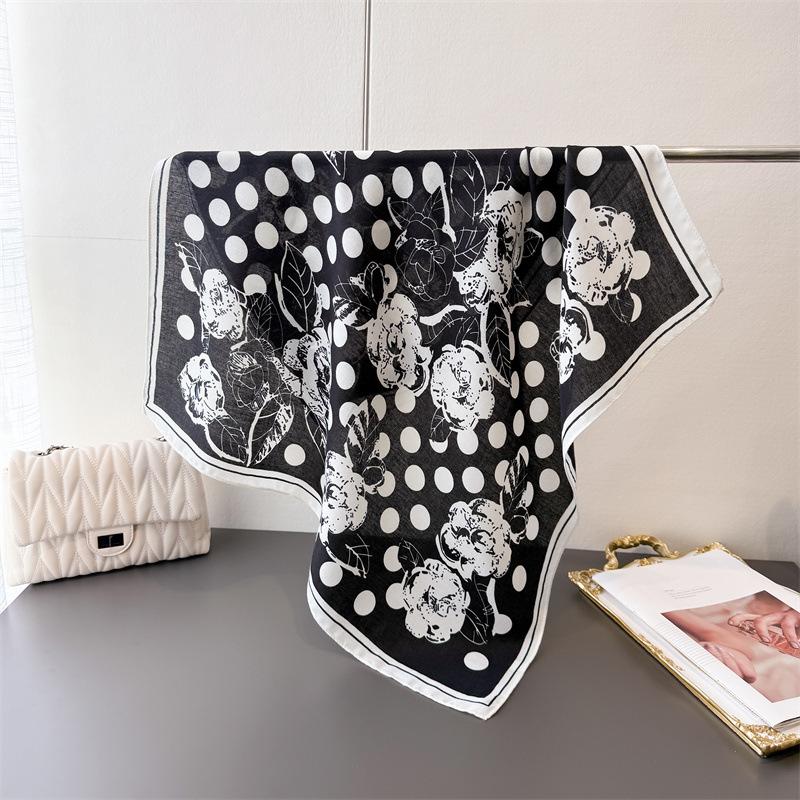 Chinese Ink and Water Temperament Cotton Linen Small Square Scarf Silk Scarf Imitation Velvet Scarf Shawl Sun Protection