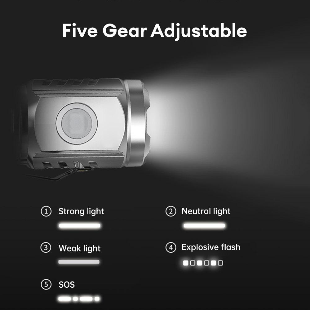 Powerful Pocket Flashlight LED Waterproof 5 Gear Portable Camping Flashlight USB Charging Outdoor Hand Torch for Camping Fishing