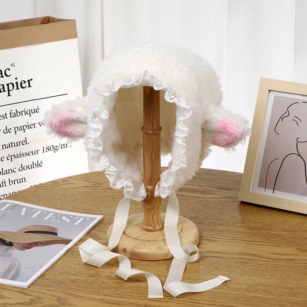 Y2K Schafsohren Plüschmütze Japanischer Stil Ohrenschutzkappe Randlose Beanie Lammwollmützen Frauen