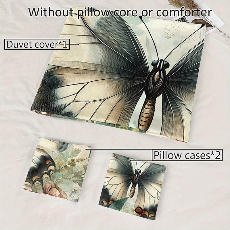 3Pcs Elegant Butterfly Floral Bedding Duvet Cover Set Botanical Butterfly Bedding Quilt Set Vintage Butterfly Themed Bed