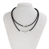 Fashion Oval Metal Necklace Bracelet Set For Women Vintage Gold Silver Color 2Pcs/Set Faux Leather Double Layered Chain Jewelry