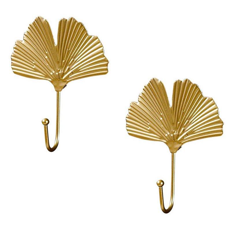 6X Coat Hooks Gold Hanging Holder For Key, Decorative Leaves Metal Hooks Wall Mounted Hooks Hanger