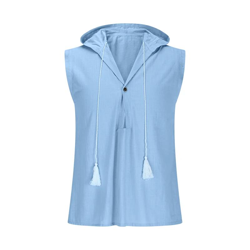 Sommer Freizeit Herren Lockere Kapuzenweste Tägliche Freizeit Atmungsaktives Leinen Tanktop Herren Vintage Ärmellos Tiefes V-Ausschnitt T-Shirts