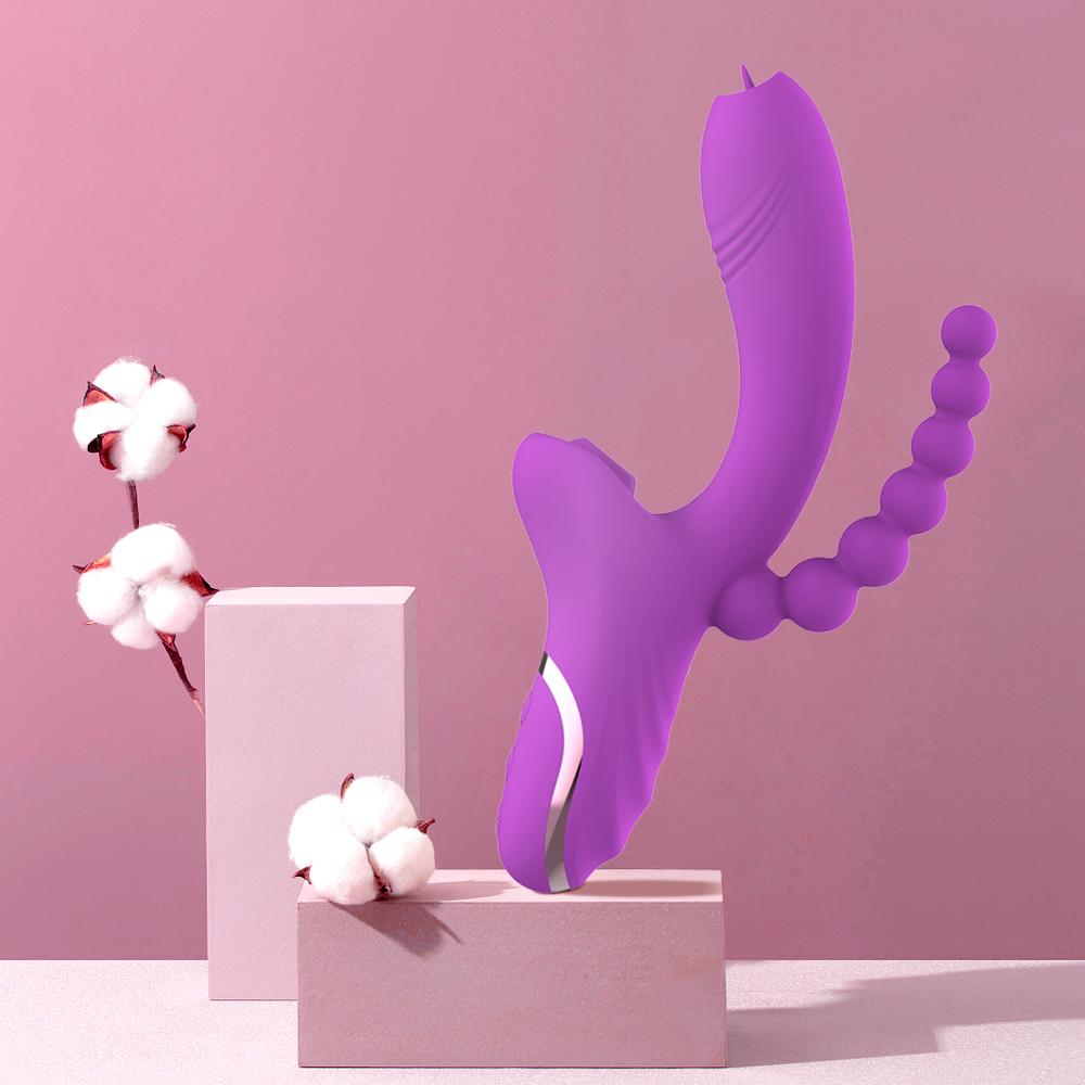 3 In 1 Clitoris Sucker Dildo Vibrator for Female G Spot Tongue Licking Clit Vacuum Stimulator