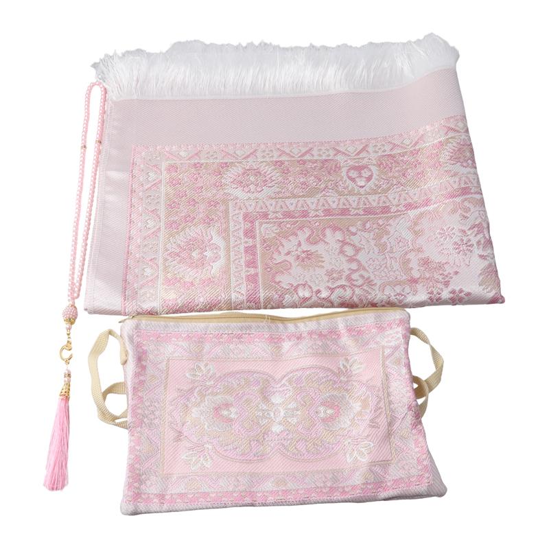 

Набір 3 шт./набір Килимок з жакардовим візерунком Набір килимків для поклоніння Рамадан Поліестер Сумка для зберігання Набір мусульманських молитовних килимків Ісламський подарунок 70x110см рожевий