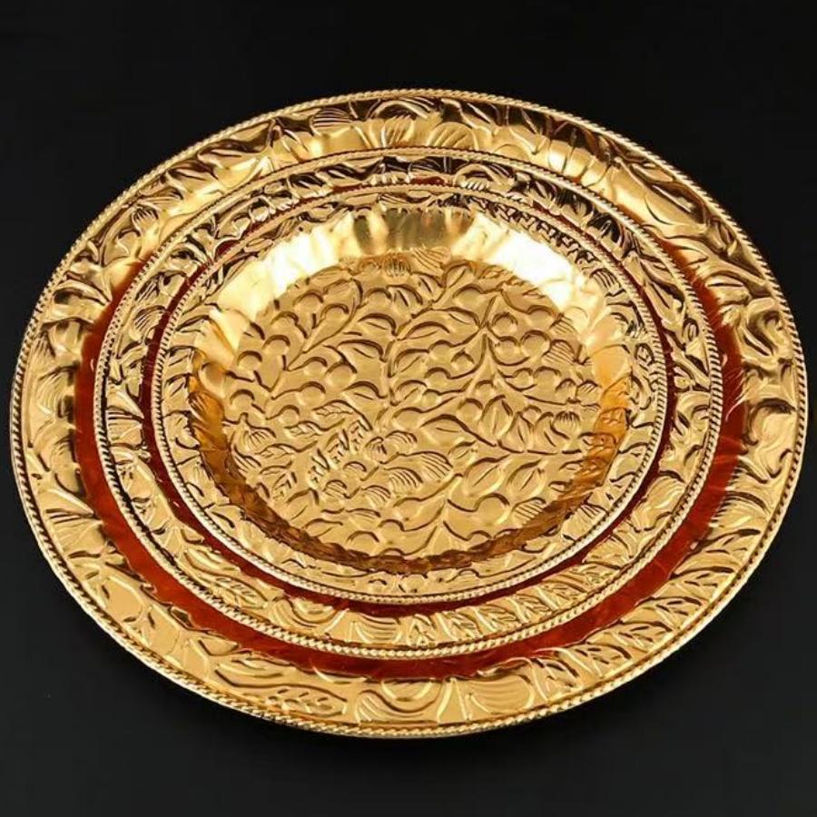 European Style Engraving Flower Texture Circle Shape Tray,Metal Teacup Saucer Home Cheese Food Plate,Snack Disc Table Decoration