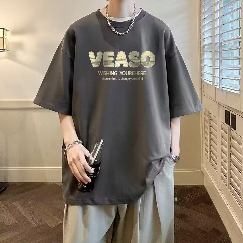 Tričko s krátkým rukávem Pánské Trendy Značka Léto Volný Pětičtvrteční rukáv Trendy Ins Minimalistický tištěný Top