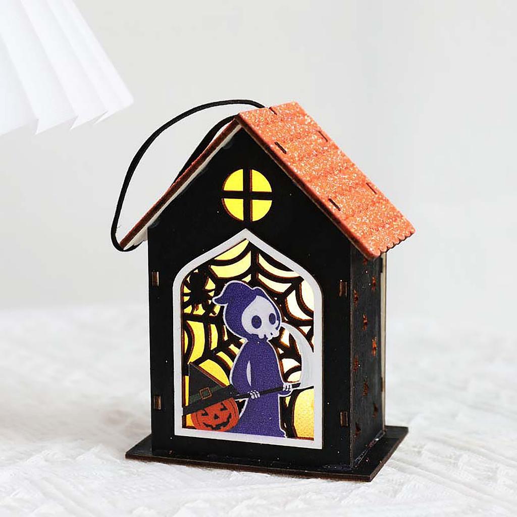 Halloween Glowing Skeleton Wooden House Hanging Ornament Party Decoration