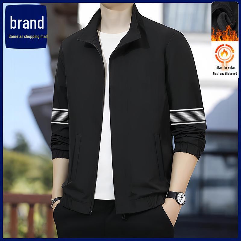 Men's Versatile Loose Windproof Hoodie Jacket with Stand Collar and Plus Velvet, for Spring and Autumn.