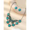 Exaggerated Bohemian Vintage Turquoise Butterfly Necklace Earrings Set Ornament