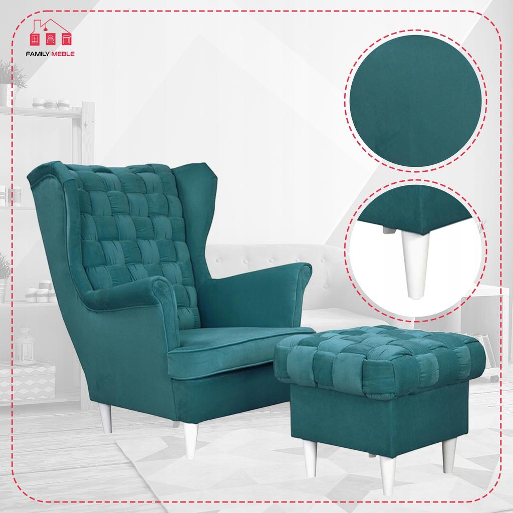 Ohrensessel Carol mit Fußhocker skandinavisch Family Meble türkis