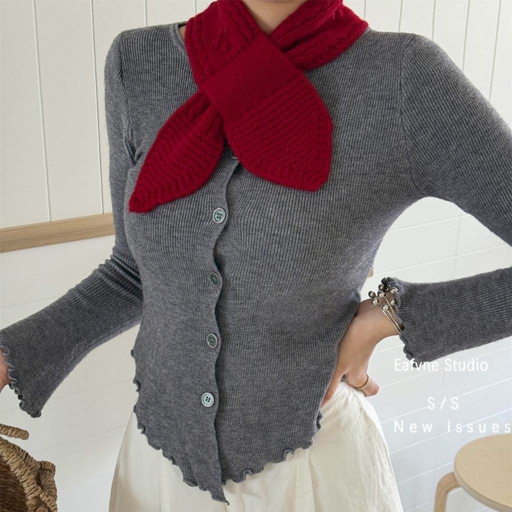 Soft and Waxy Jacquard Short Knitted Parent Child Neck Protection Cross Small Scarf and Scarf To Keep Warm In Autumn and Winter