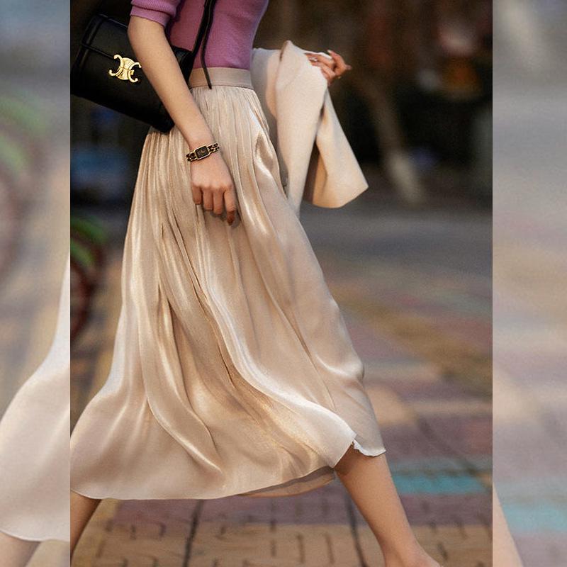 New Women's Iridescent Double Layer Pleated Puff Skirt - Korean Style Fairy Mesh Skirt