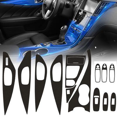 18 stuks Zwarte Koolstofvezel 3D Sticker Interieur Decoratie Sierstrip Afdekking Creatief voor Infiniti Q50 2014-2019 Auto Tuning Accessoires