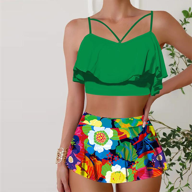 

Женские купальники Танкини 2 шт. Купальник зеленого цвета с цветочным принтом Отпускные купальные костюмы 2XL зелёный