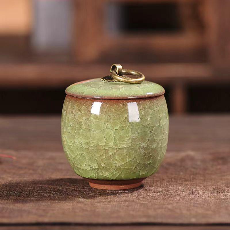 Portable Crackle Glaze White Ceramic Tea Canister